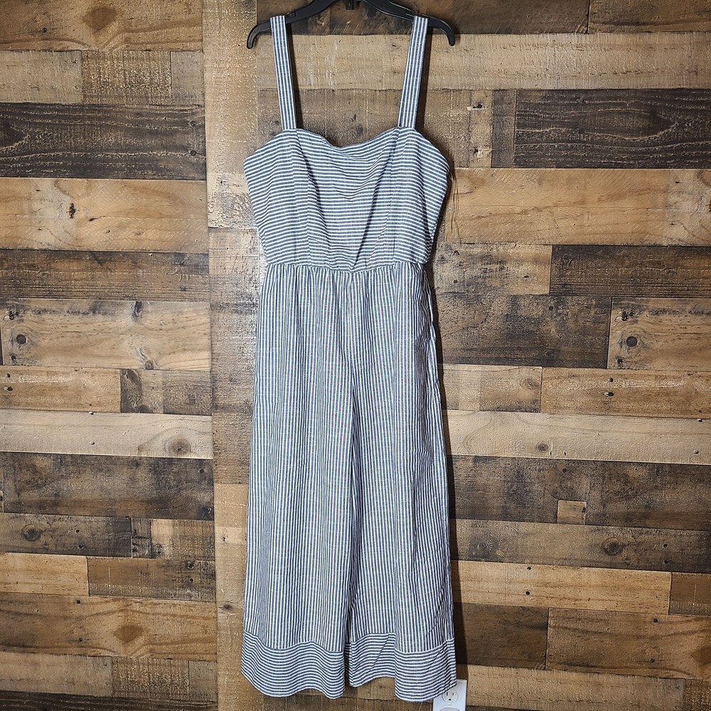 Speechless Jumpsuit Women Large Blue White Excellent Striped Wide Leg Sleeveless